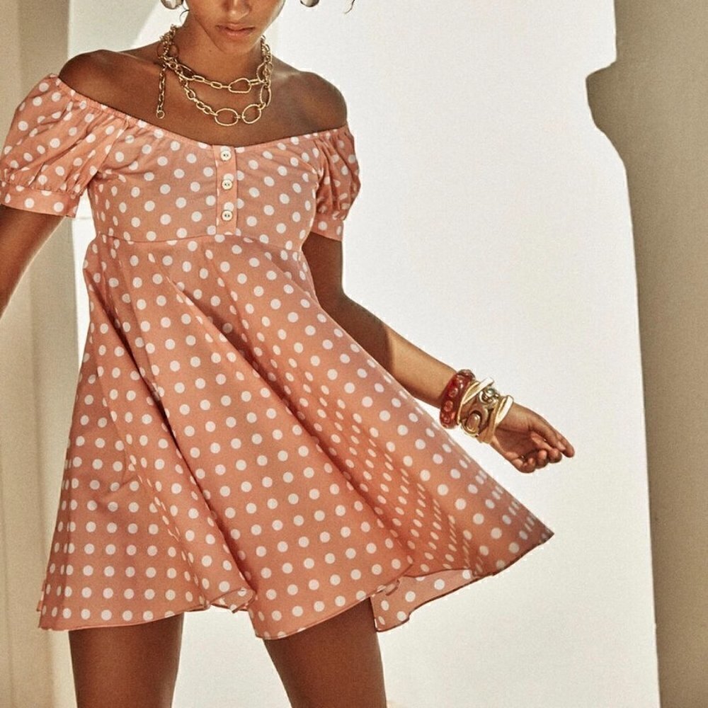 NWT Caroline Constas Dina Poplin Mini Dress In Pink White Polka Dot Print S‍‍﻿﻿﻿